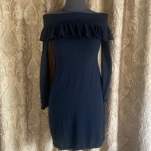 Lilly Pulitzer Navy Off-Shoulder Ruffle Sweater Dress
